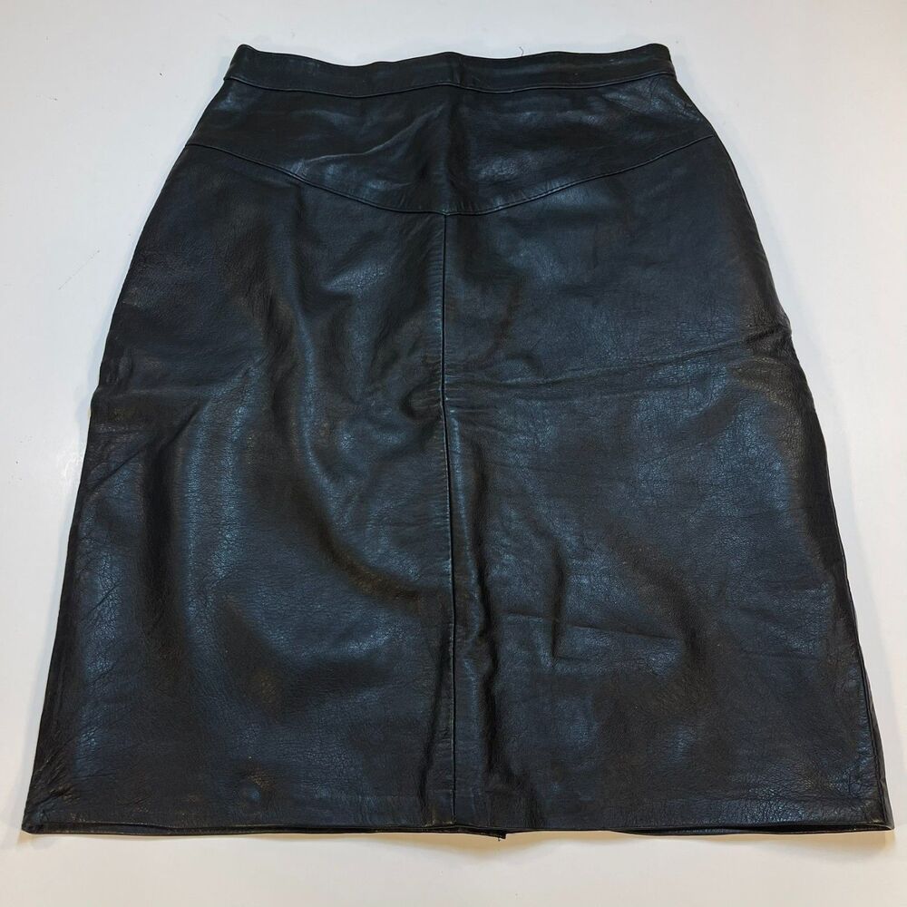 Vintage OUTERBOUND by HMS Sexy Leather Black Skirt Sz 5/6 Midi Pencil